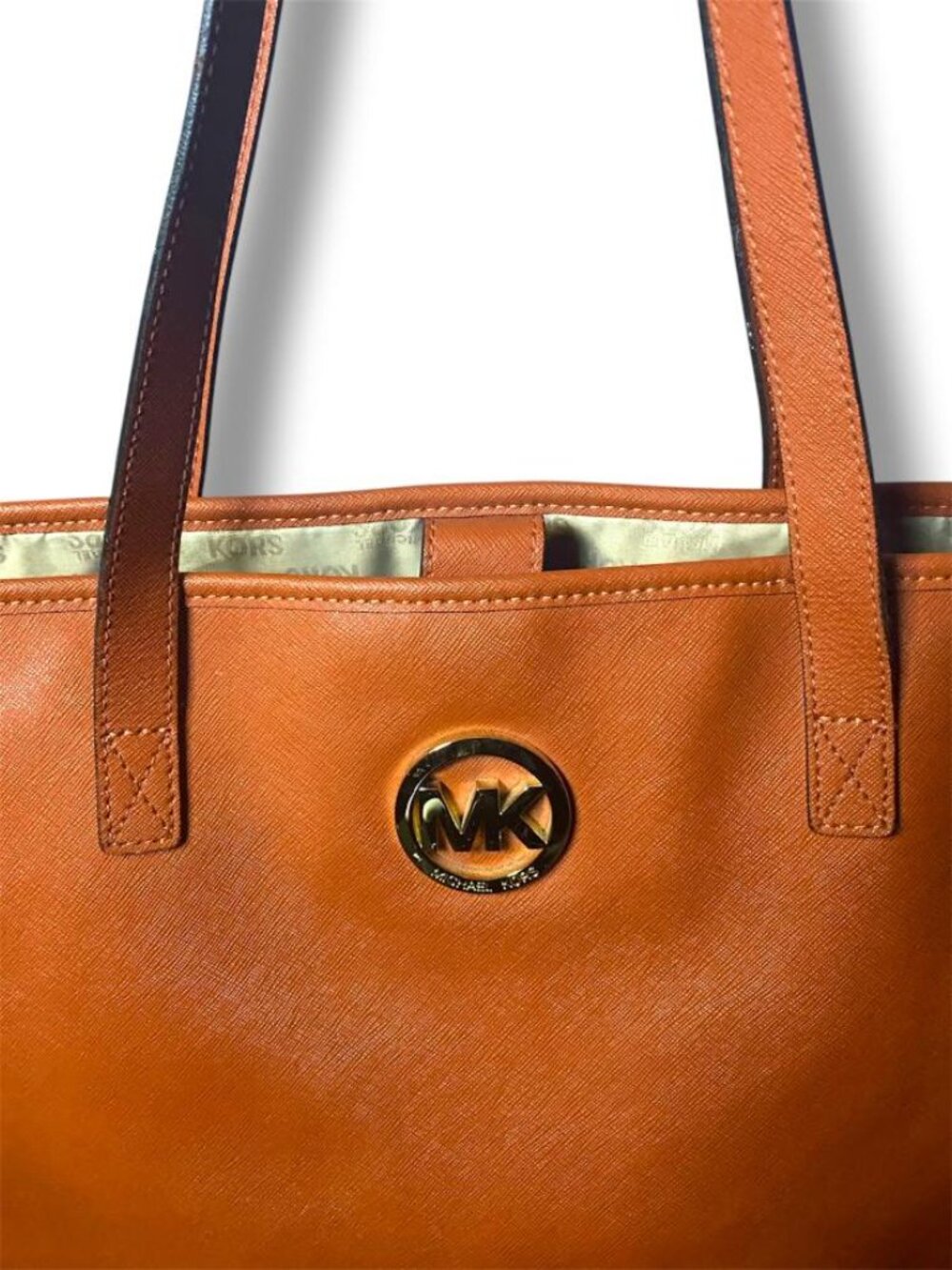 MICHAEL KORS - JET SET TRAVEL GENUINE LEATHER TOTE BAG BURNT ORANGE - Picture 3 of 4